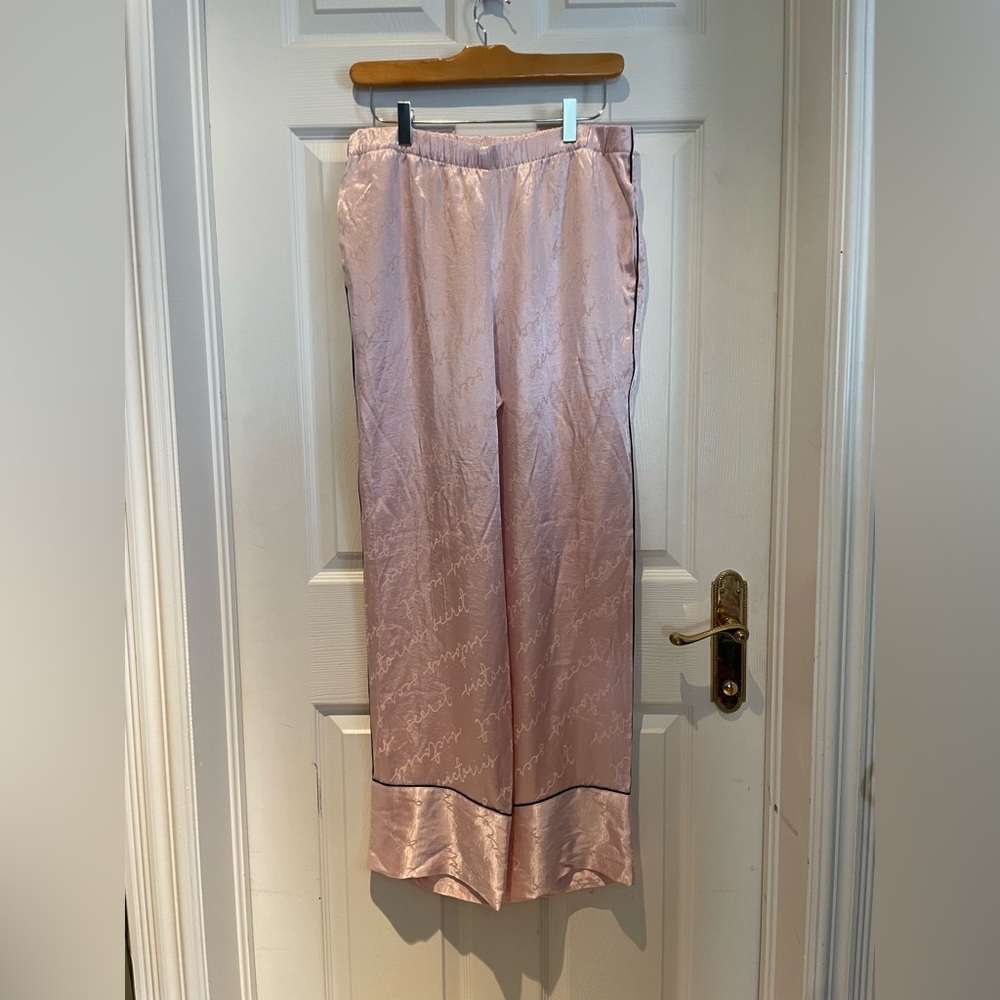 Victoria's Secret Pale Pink Satin Lounge Pants with Contrast Trim